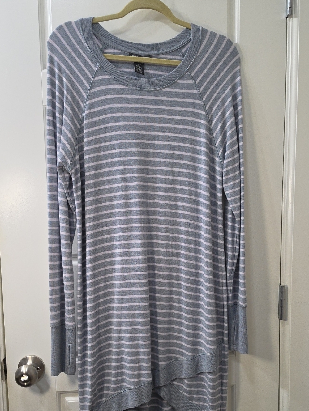 EUC - Chelsea & Theodore Gray and White Striped Knit Long Sweatshirt - Large
